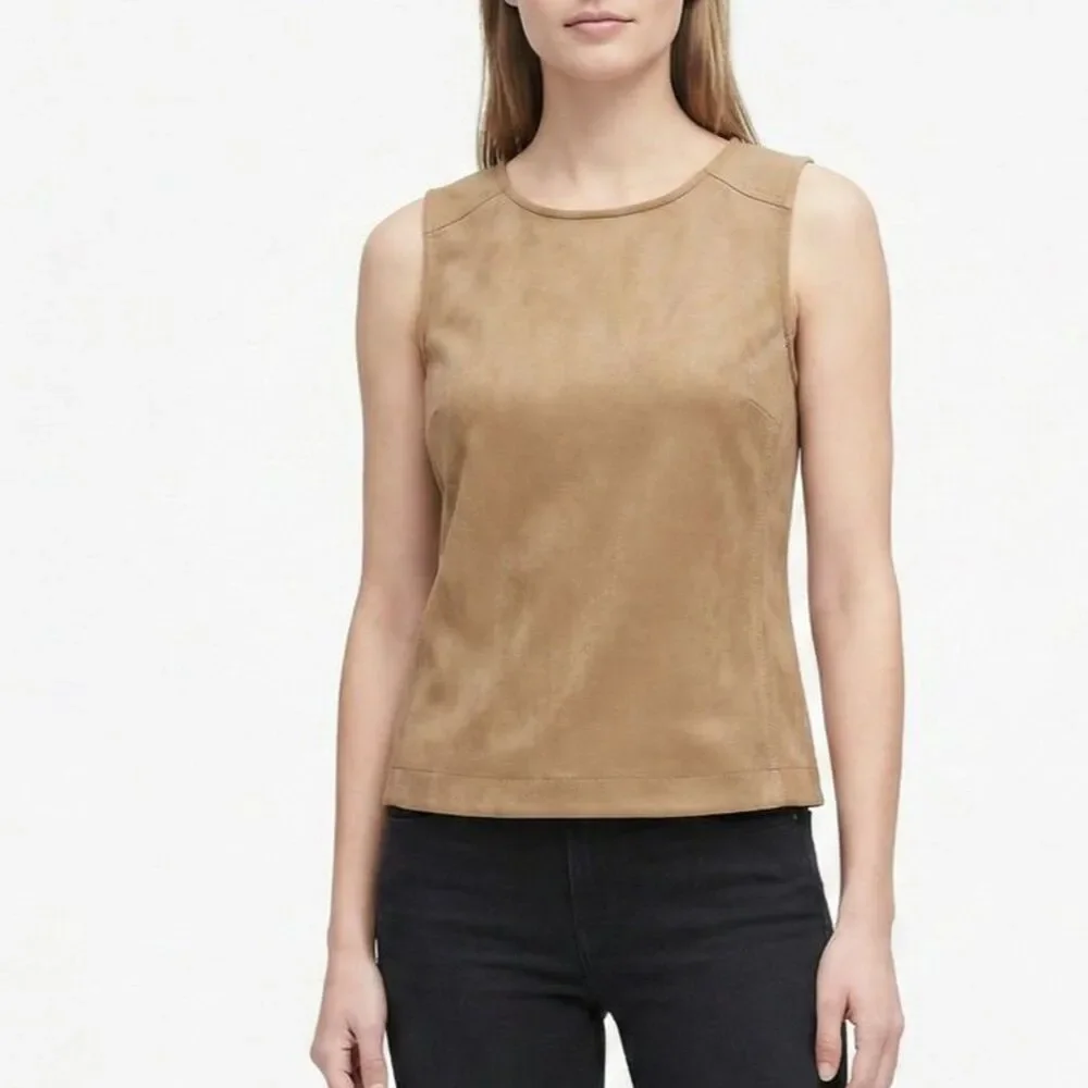 Banana Republic Tan Faux Suede Tank XS Quiet Luxury Neutral Shell Heritage